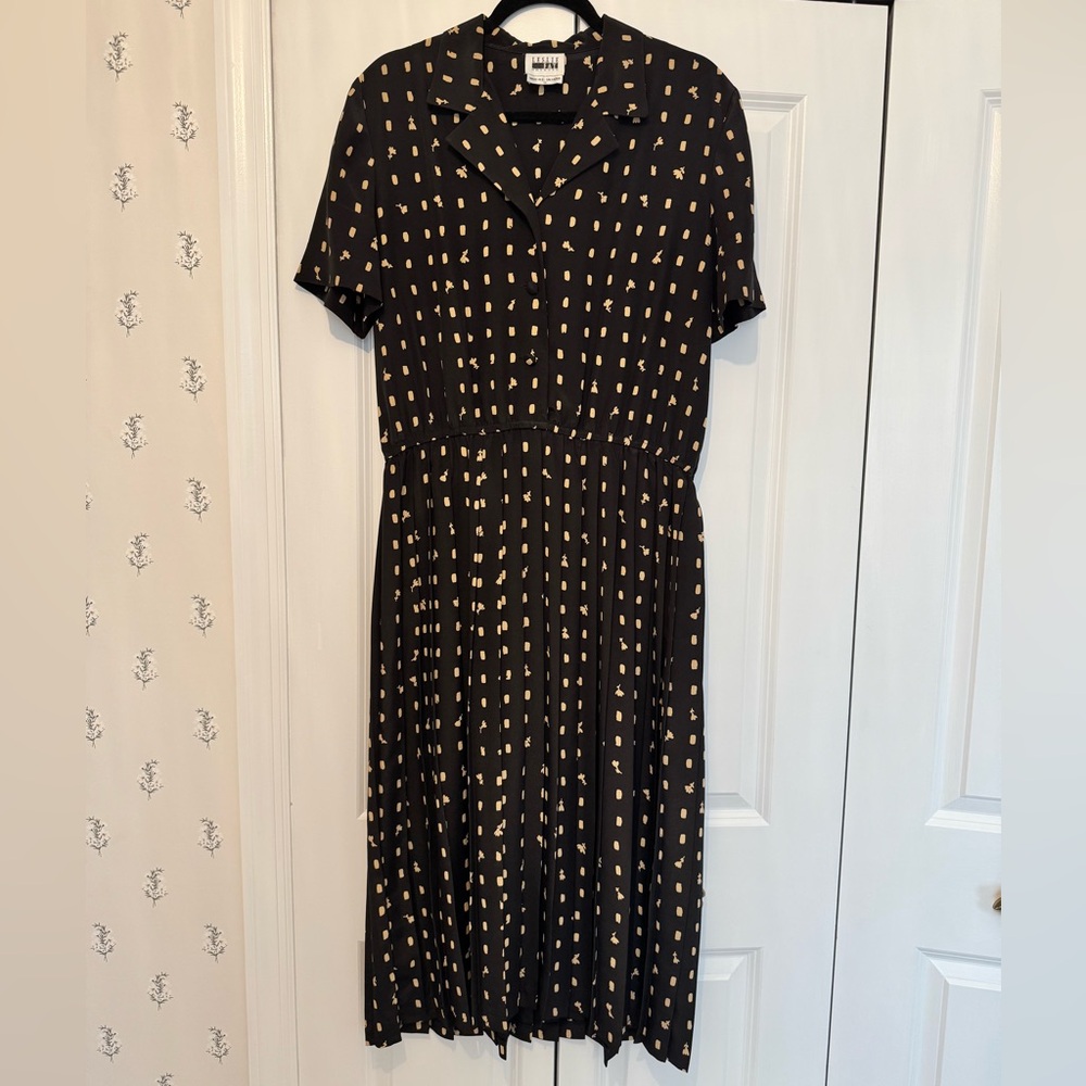 Leslie Fay Work to Weekend Elastic Waistline Pleated Skirt Midi Dress Vintage